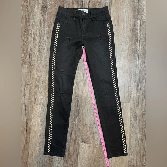Etienne Marcel Black Wash Distressed Studded Skinny Jeans Size 25 - Picture 7 of 9